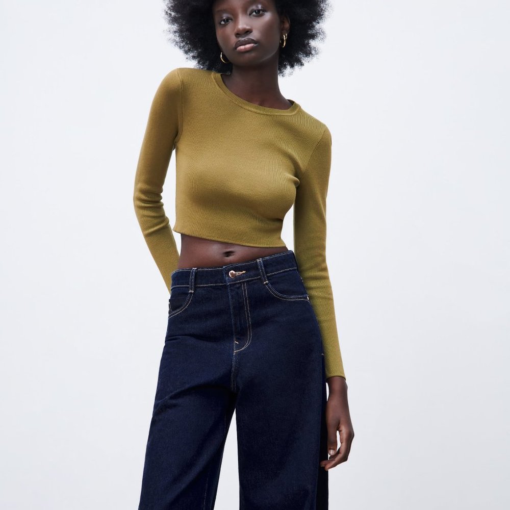 Zara Basic Ribbed Knit Crop Top - S - Picture 3 of 4